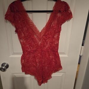 Red Lace V-Neck Romper